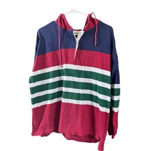 Vintage Contrasts size XL women’s rugby hooded shirt.